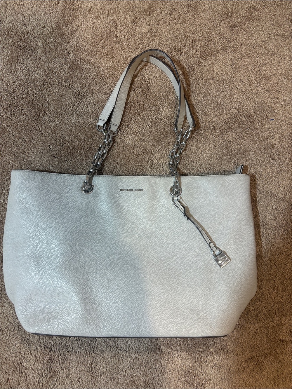 NWT Michael Kors Mercer Large Chain Tote Bag Cement Pebbled Leather
